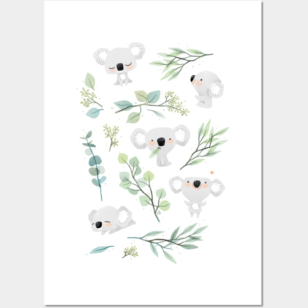 Koala and eucalyptus Wall Art by Freeminds